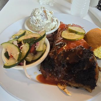 Bonnie Blue - My BBQ plate - Smoked chicken thigh, brisket, cucumber salad & potato salad - Bakeries Near Me - Winchester, Virginia Bonnie Blue - My BBQ plate - Smoked chicken thigh, brisket, cucumber salad & potato salad - Bakeries Near Me - Winchester, Virginia