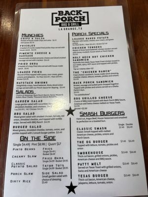 Menu photo 2 The Back Porch BBQ La Grange, TX