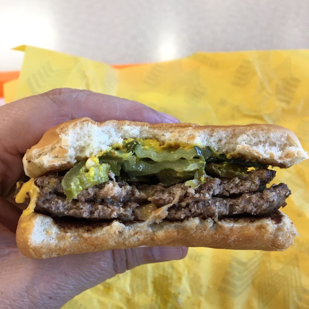 Whataburger - Whataburger Jr. Double-meat Cheeseburger with mustard, pickles, jalapeños - Texas Style !!! - Burgers Near Me - Windcrest, Texas Whataburger - Whataburger Jr. Double-meat Cheeseburger with mustard, pickles, jalapeños - Texas Style !!! - Burgers Near Me - Windcrest, Texas