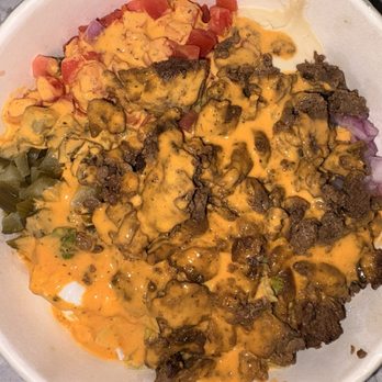 Middle Eats - Steak Shawarma Bowl, both garlic sauce and hummus, spicy dillio sauce - Mediterranean Near Me - Warren, Michigan