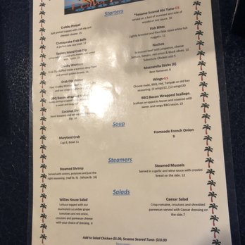 Palm Beach Willies - the menu for the restaurant - American Near Me - Taylors Island, Maryland Palm Beach Willies - the menu for the restaurant - American Near Me - Taylors Island, Maryland
