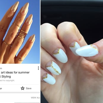 Leon Nail Salon - Left is what I asked for, right is what I got. Not shown: glue and polish all over back of my fingers from dirty station. Never going back - Nail Salons Near Me - West Babylon, New York
