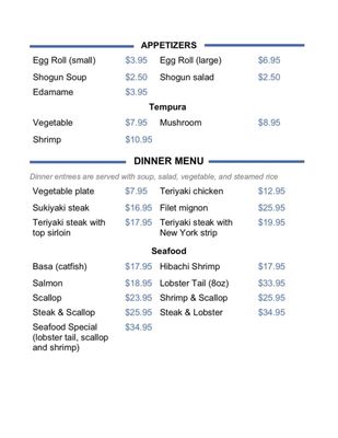 Menu photo 1 Shogun Japanese Steak House McAllen, TX Menu photo 1 Shogun Japanese Steak House McAllen, TX