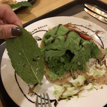 Cafe Bench - Sweet forest- green tea icecream color compared to the color of a leaf - Cafes Near Me - Flushing, New York