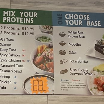 Poké Falls - Proteins & Base Menu, Poke Falls Hawaiian, off Hillsborough / Tampa Road & Racetrack Road, Oldsmar / Westchase Area, Tampa Bay - Hawaiian Near Me - Tampa, Florida