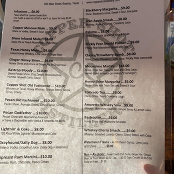 Copper Shot Distillery - Menu - Distilleries Near Me - Bastrop, Texas