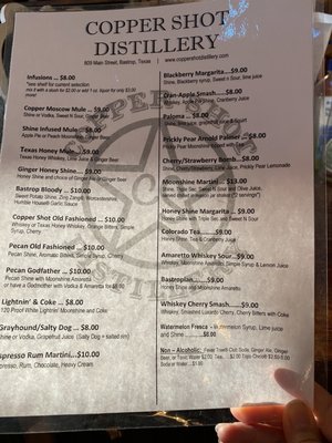 Menu photo 5 Copper Shot Distillery Bastrop, TX