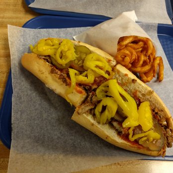 Carl's Corner - The Giant Cheese Steak with pickled hot peppers and regular curly fries. - Delis Near Me - Bethlehem, Pennsylvania