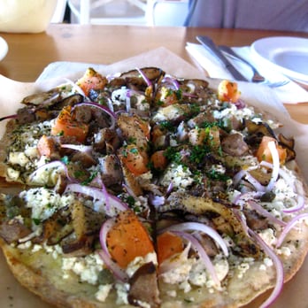 Kentro Greek Kitchen - sausage flatbread. - Greek Near Me - Fullerton, California Kentro Greek Kitchen - sausage flatbread. - Greek Near Me - Fullerton, California
