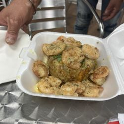 El Sazon de Mama - Mofongo with Camarones salad (shrimp salad)