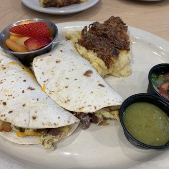 The Toasted Yolk Cafe - Brisket breakfast taco and French toast - Breakfast & Brunch Near Me - Spring, Texas