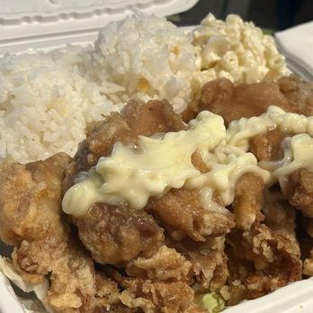 Islander Drive Inn - Miso garlic chicken. Same chicken as the lemon chicken just with the miso garlic sauce - Hawaiian Near Me - Honolulu, Hawaii