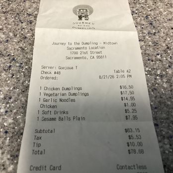 Journey to the Dumpling - Midtown - The shocking total cost of a simple dim sum style lunch today. Rip off. - Chinese Near Me - Sacramento, California Journey to the Dumpling - Midtown - The shocking total cost of a simple dim sum style lunch today. Rip off. - Chinese Near Me - Sacramento, California