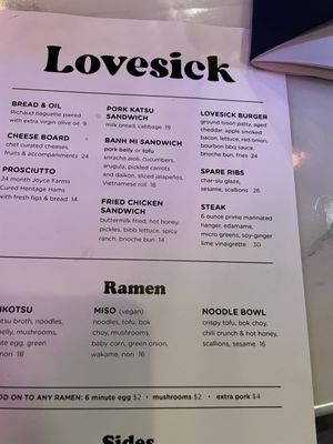 Menu photo 4 Lovesick Asbury Park, NJ