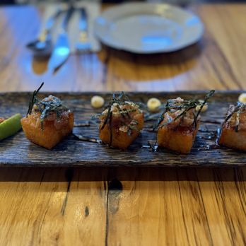 Mistral - Crispy rice cakes topped with salmon - Tapas/Small Plates Near Me - Princeton, New Jersey Mistral - Crispy rice cakes topped with salmon - Tapas/Small Plates Near Me - Princeton, New Jersey