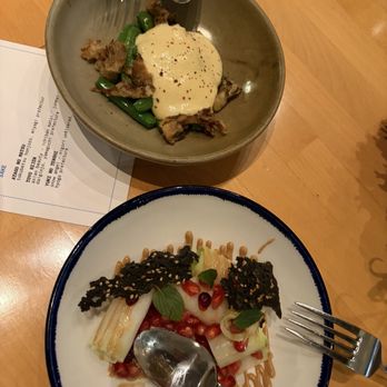 Ethel's Fancy - Shaved kohlrabi $ pomegranate at the bottom and the top is Charred Sugar Snap Peas which were amazing - New American Near Me - Palo Alto, California Ethel's Fancy - Shaved kohlrabi $ pomegranate at the bottom and the top is Charred Sugar Snap Peas which were amazing - New American Near Me - Palo Alto, California