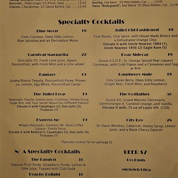 Juliet - Drink Menu 2026 - Steakhouses Near Me - Houston, Texas