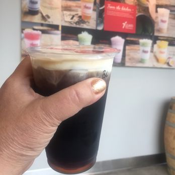 7 Leaves Cafe - Sea cream black coffee and menu in the back - Coffee & Tea Near Me - Cerritos, California
