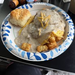 Crazy good eggs, sausage and tots Crazy good eggs, sausage and tots