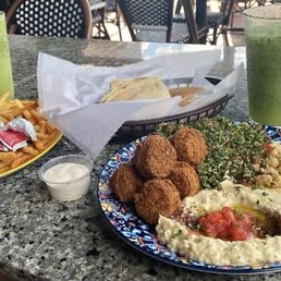 Falafel platter, gyro and lemon mint smoothies Falafel platter, gyro and lemon mint smoothies