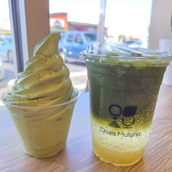 Oasis Matcha - Matcha Soft Serve ($4.50) and Yuzu Matcha Sparkling ($6.00) - Tea Rooms Near Me - Las Vegas, Nevada Oasis Matcha - Matcha Soft Serve ($4.50) and Yuzu Matcha Sparkling ($6.00) - Tea Rooms Near Me - Las Vegas, Nevada
