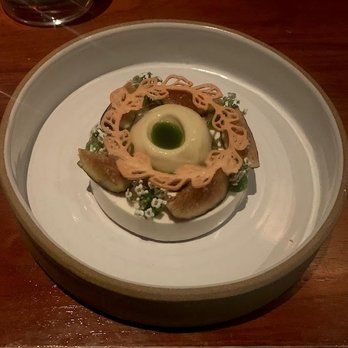 Manhatta - Honey yogurt mousse with tiger figs and pistachio ice cream - New American Near Me - New York, New York Manhatta - Honey yogurt mousse with tiger figs and pistachio ice cream - New American Near Me - New York, New York