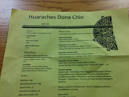 Menu photo 8 Huaraches Doña Chio Chicago, IL