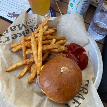 The Block Food & Drink - St. Louis Park - A burger with fries and ketchup. - New American Near Me - Saint Louis Park, Minnesota