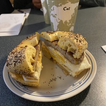 Beans & Bagels - Sausage, Egg, and Cheese on Egg Everything Bagel - Coffee & Tea Near Me - Frederick, Maryland