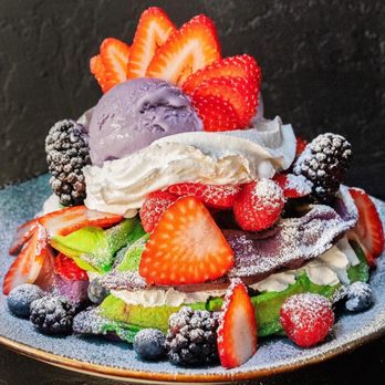 Bone Kettle - Waffle Stack, ube & pandan waffles with ice cream & berries, available only during weekend brunch - Breakfast & Brunch Near Me - Pasadena, California Bone Kettle - Waffle Stack, ube & pandan waffles with ice cream & berries, available only during weekend brunch - Breakfast & Brunch Near Me - Pasadena, California