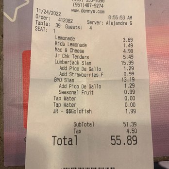Denny's - Receipt - American Near Me - Redlands, California Denny's - Receipt - American Near Me - Redlands, California
