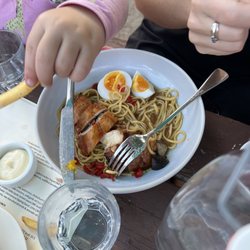 The Cricketers Pub - Soy glazed chicken noodle bowl, ginger and chili broth, soft egg and shiitake mushroom
