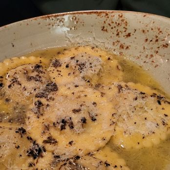 Primo Italia - Ravioli ai Funghi - ravioli stuffed with ricotta cheese and porcini mushrooms, parmesan cheese and parsley tossed in black truffle sauce - Italian Near Me - Torrance, California