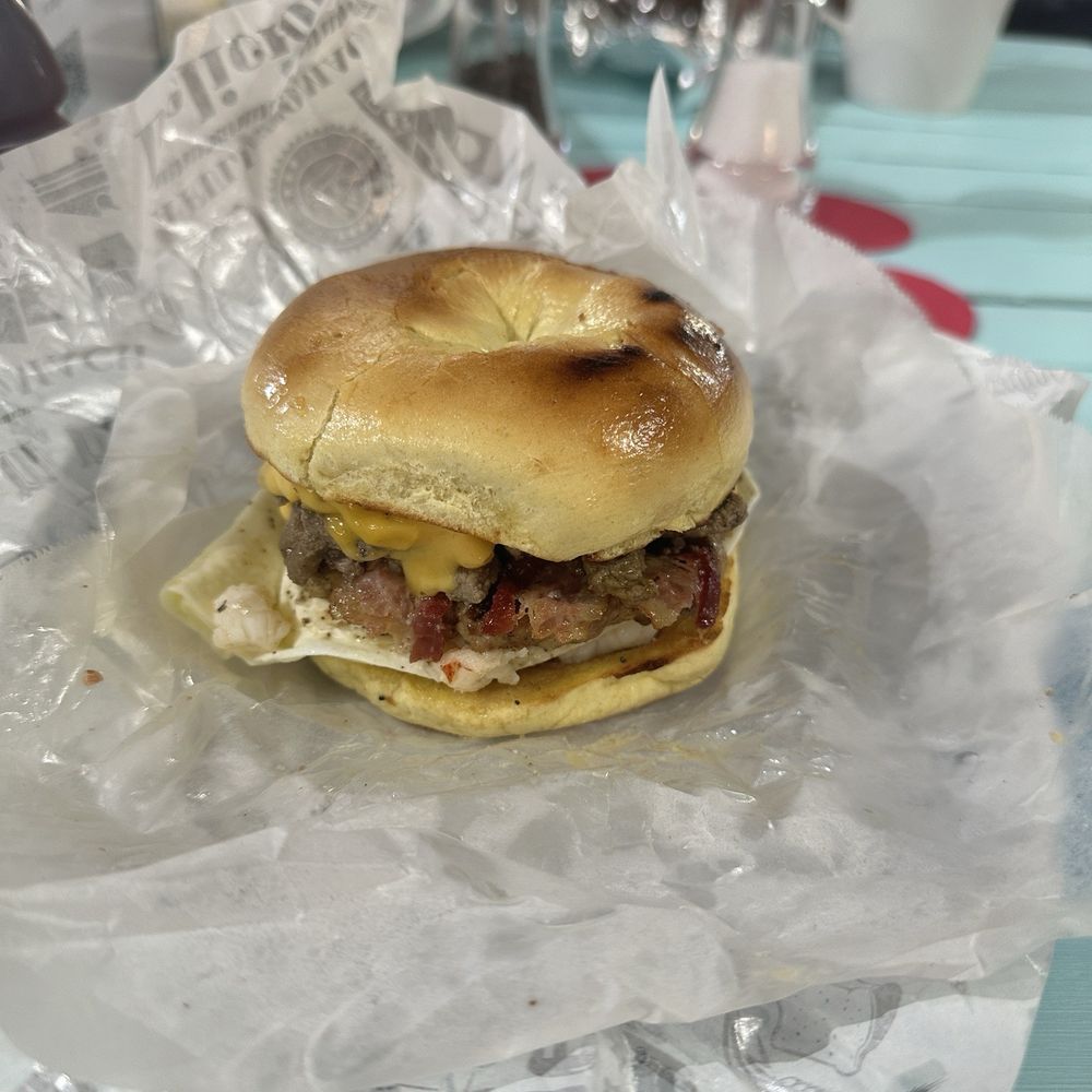 OMFG Fantastic Grub - Surf and turf bagel (egg bagel) - Comfort Food Near Me - Oakhurst, California OMFG Fantastic Grub - Surf and turf bagel (egg bagel) - Comfort Food Near Me - Oakhurst, California