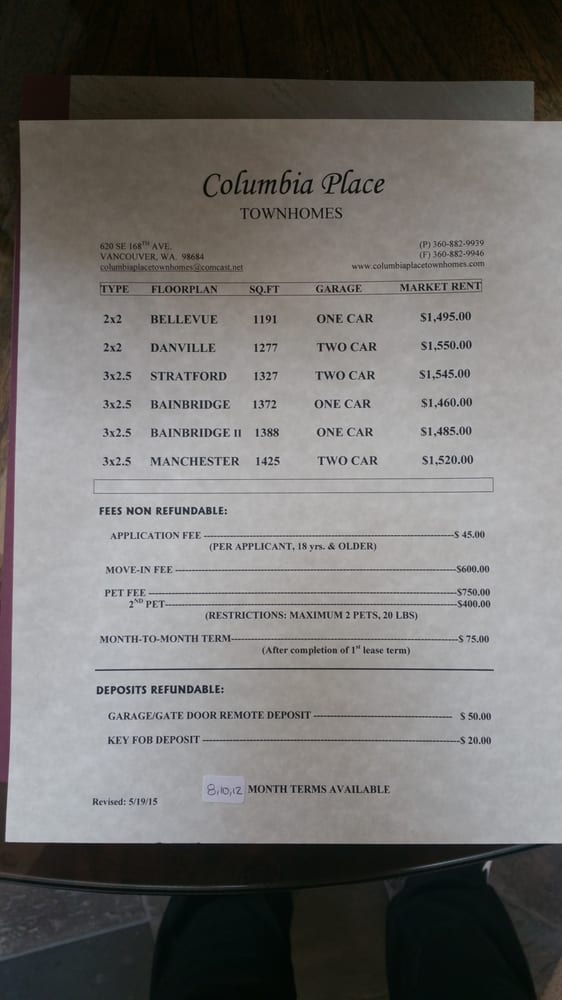 COLUMBIA PLACE TOWNHOMES Updated September 2024 620 SE 168th Ave, Vancouver, Washington