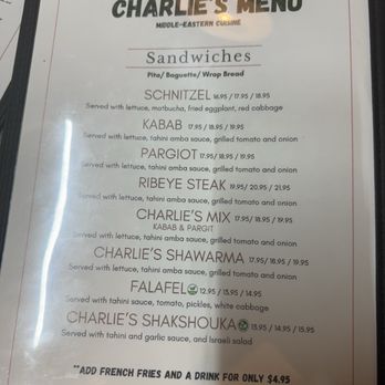 Charlie's Middle Eastern Cuisine - Menu - Kosher Near Me - Norfolk, Virginia