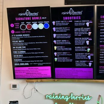 Raining Berries - Menu - Acai Bowls Near Me - Lutz, Florida