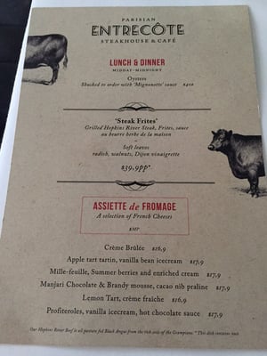 Menu photo 2 Entrecôte Prahran, VIC Menu photo 2 Entrecôte Prahran, VIC
