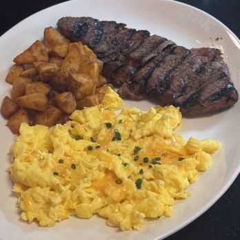 The L Station Chophouse - Steak, scrambled eggs, and roasted potatoes. - Steakhouses Near Me - Chicago, Illinois The L Station Chophouse - Steak, scrambled eggs, and roasted potatoes. - Steakhouses Near Me - Chicago, Illinois
