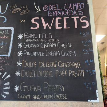 Del Campo Empanadas - Sweet Empanada menu as of 10/24. - Argentine Near Me - Fort Worth, Texas