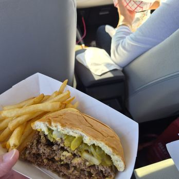 Clyde's Drive-In - Half of the "Big C" and half a fries order - Burgers Near Me - St. Ignace, Michigan