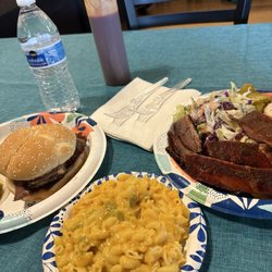 Franks Smokin Oak BBQ - Brisket sandwich, hatch chili mac n cheese, ribs, mango coleslaw