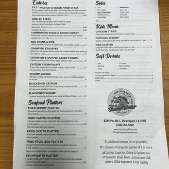 Toups StumpWater - Menu - Cajun/Creole Near Me - Shreveport, Louisiana