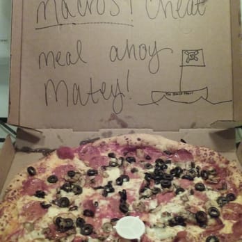 Pizza Pirates - I mentioned in the ordering instructions online that this was my long awaited cheat meal, and I got this awesome message under the lid!!! - Pizza Near Me - Pomona, California Pizza Pirates - I mentioned in the ordering instructions online that this was my long awaited cheat meal, and I got this awesome message under the lid!!! - Pizza Near Me - Pomona, California