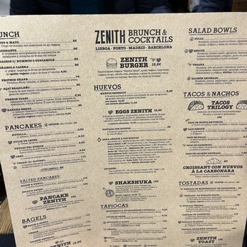 Zenith - Menu - Breakfast & Brunch Near Me - Madrid, M Zenith - Menu - Breakfast & Brunch Near Me - Madrid, M
