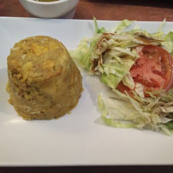 Merengue Restaurant - Chicken mofongo with house salad and chicken broth for dipping. - Latin American Near Me - Boston, Massachusetts