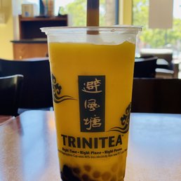 Mango slush is with honey & mango boba