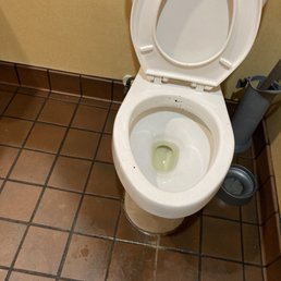 Toilet with feces on it. And urine on the floor. Toilet with feces on it. And urine on the floor.