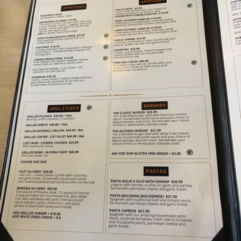 Alchemy Restaurant - Menu, page 1 -- March 2026 - Venezuelan Near Me - Prospect, Kentucky