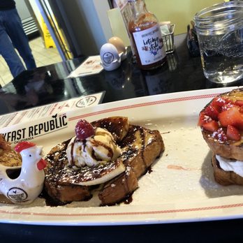 Breakfast Republic - French toast sampler. Mr Presley, strawberries and mascarpone, and banana split - Breakfast & Brunch Near Me - Costa Mesa, California